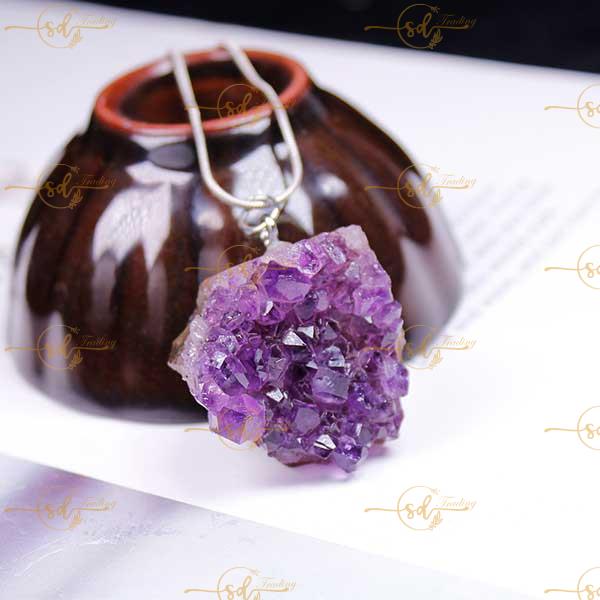 Natural Amethyst Cluster Crystal Pendant