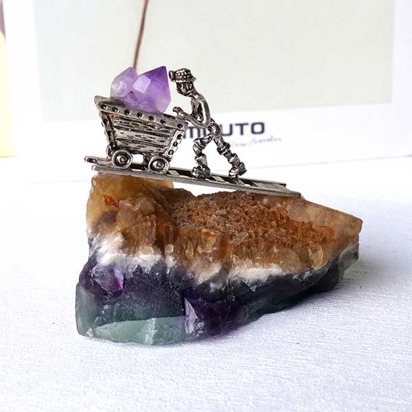 Natural Raw Fluorite Crystal Amethyst Miner Figurine