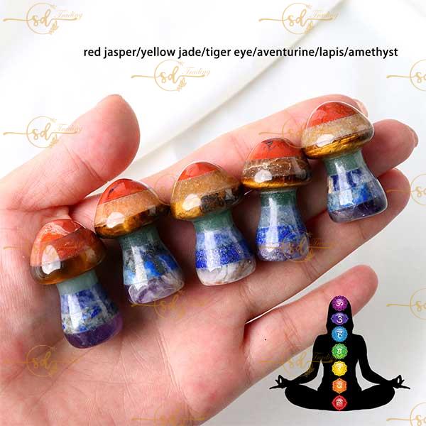 Natural Seven Chakra Carved Crystal Mushroom 1.5 Inches