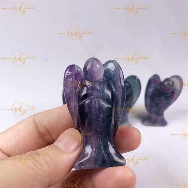 Natural Blue Green Purple Fluorite Angel Carving