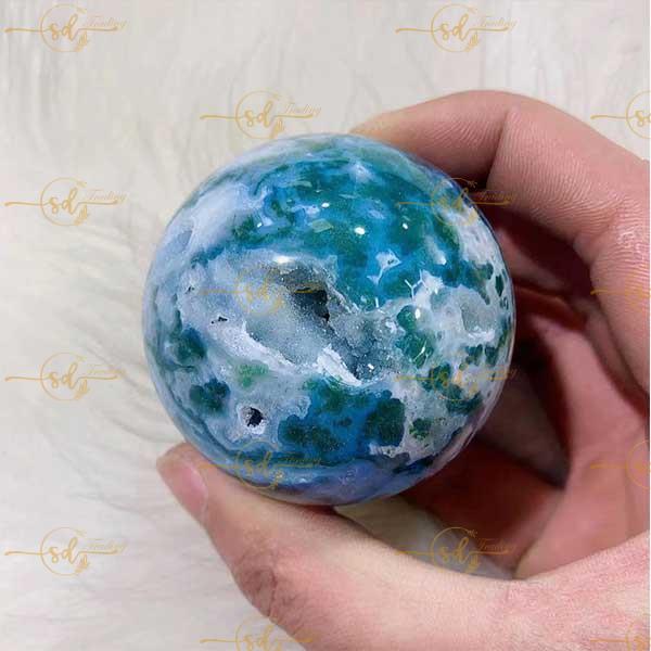 Druze Moss Agate Geode Sphere