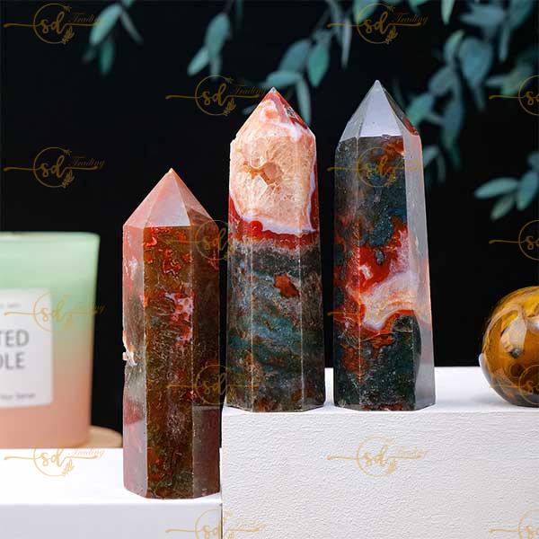 Red Moss Agate Hexagonal Prism Tower