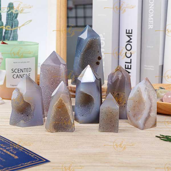 Natural Agate Druze Geode Tower