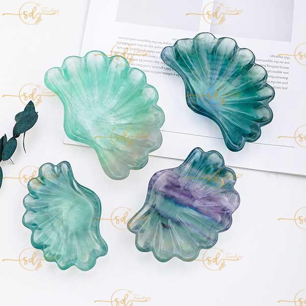 Natural Green Fluorite Crystal Shell Bowl Carving