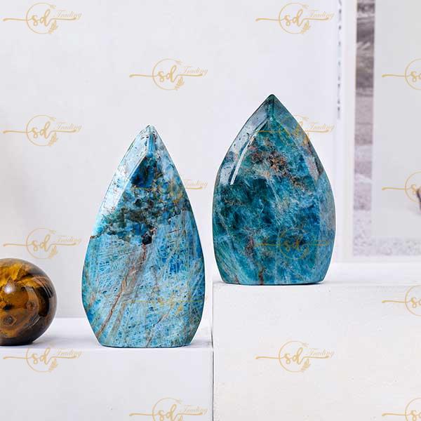 Natural Blue Apatite Flame Carving