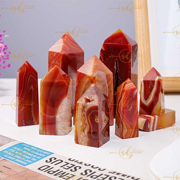 Red Agate Four-Sided Geode Tower