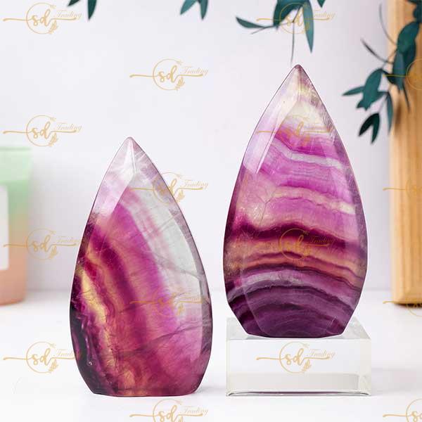 Natural Watermelon Fluorite Crystal Flame