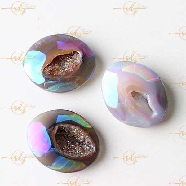 Polished Angel Aura Halo Agate Palm Stone