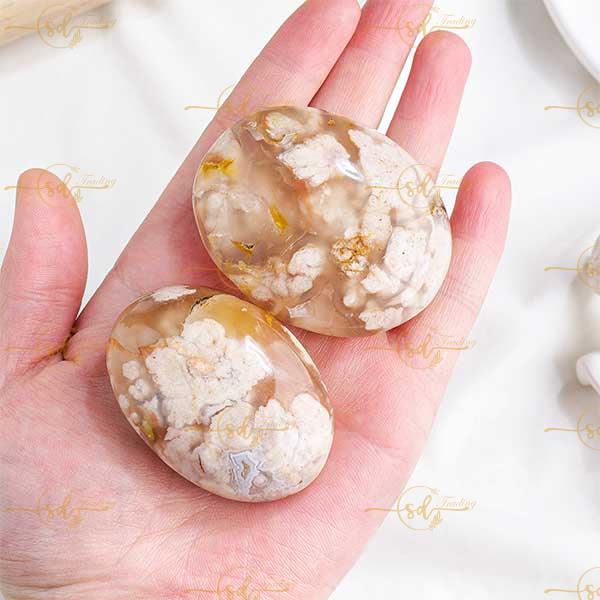 Polished Cherry Agate Carved Crystal Palm Stone