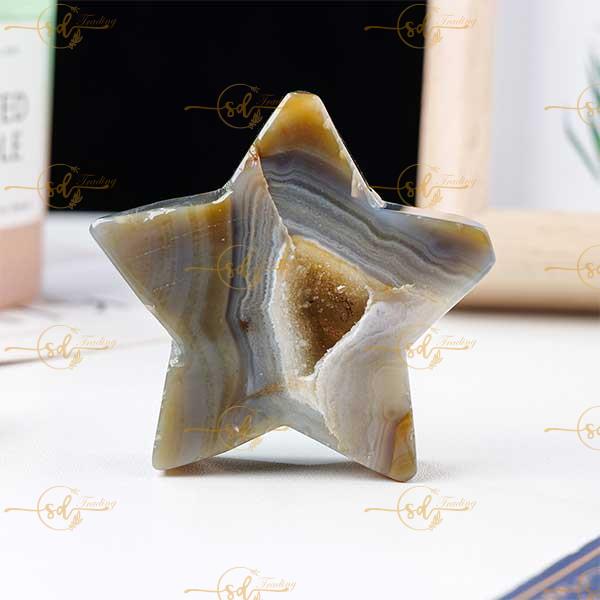 Druze Agate Star Shape Geode Carving