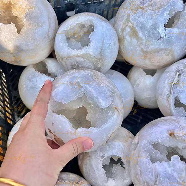 Druze White Agate Geode Sphere