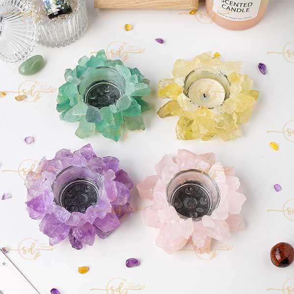 Raw Stone Flower Tea Candle Holder