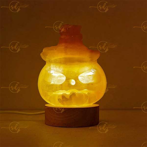 Yellow Calcite Halloween Skulls Pumpkin Lamps