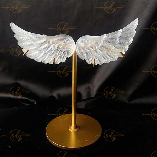 Large Selenite Angel Wings With Stand