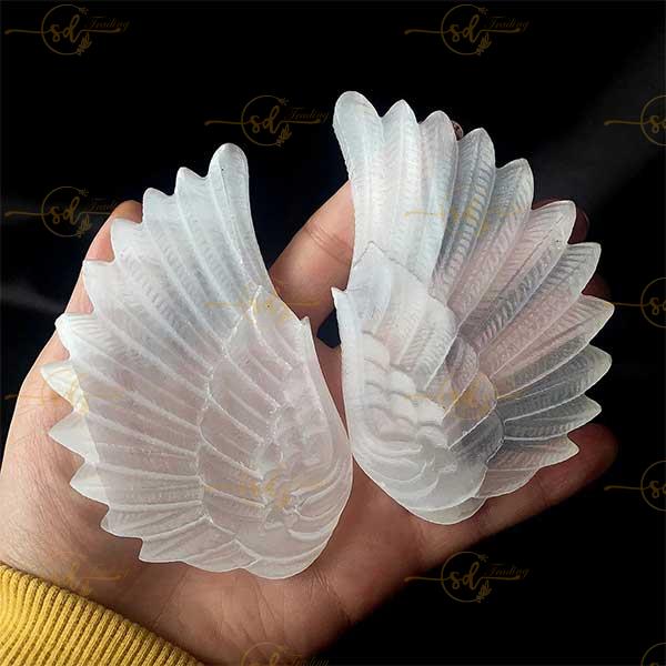 Large Selenite Angel Feather Wings With Stand