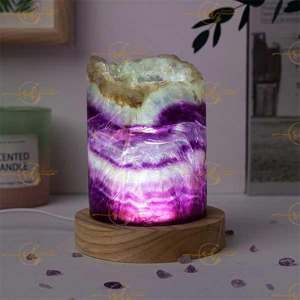 Rainbow Fluorite Cylindrical Lamp