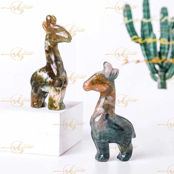 Moss Agate Giraffe Carving