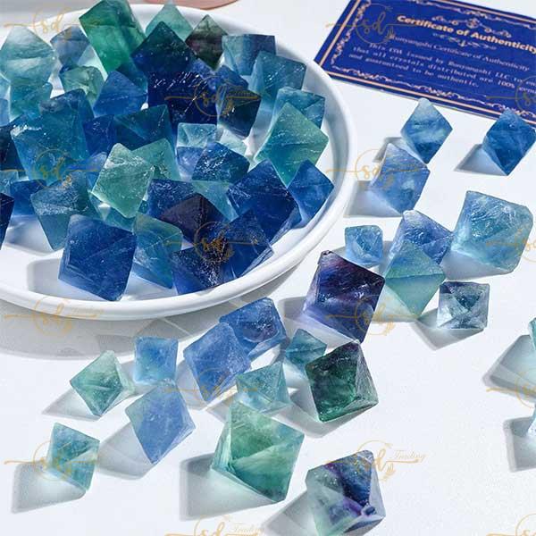 Natural Rough Blue Fluorite Octahedron Stone