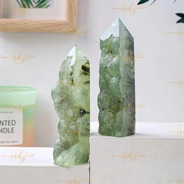 Natural Four-Sided Crystal Prehnite Crystal Tower