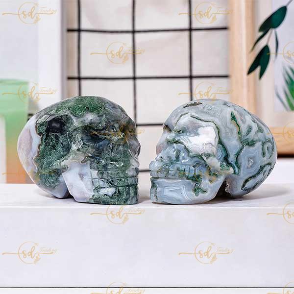 Moss Agate Skull Carving