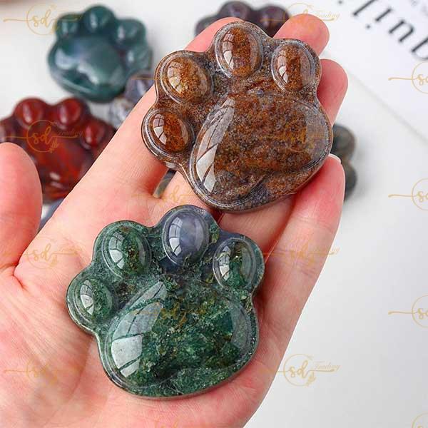 Moss Agate Paw Carving